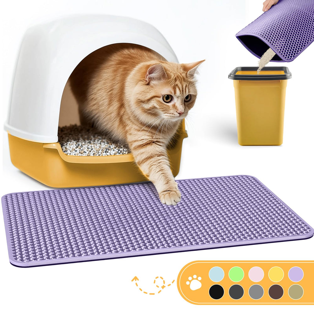 Powools cat litter mat purple front view demonstrates effective litter trapping and easy cleaning.