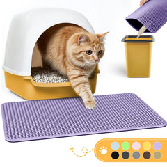 Powools cat litter mat purple front view demonstrates effective litter trapping and easy cleaning.
