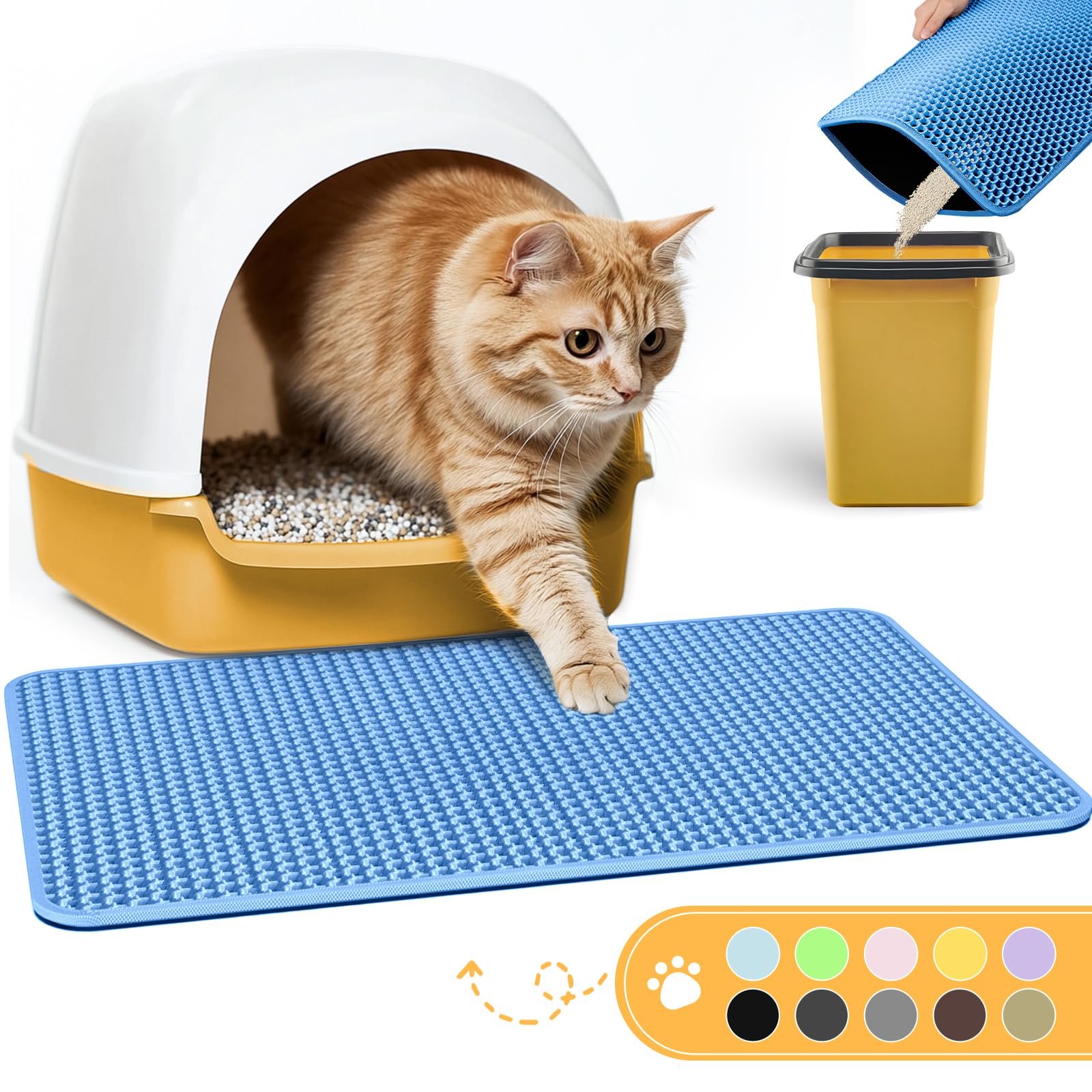 Powools cat litter mat double-layer front view traps litter and protects floors.