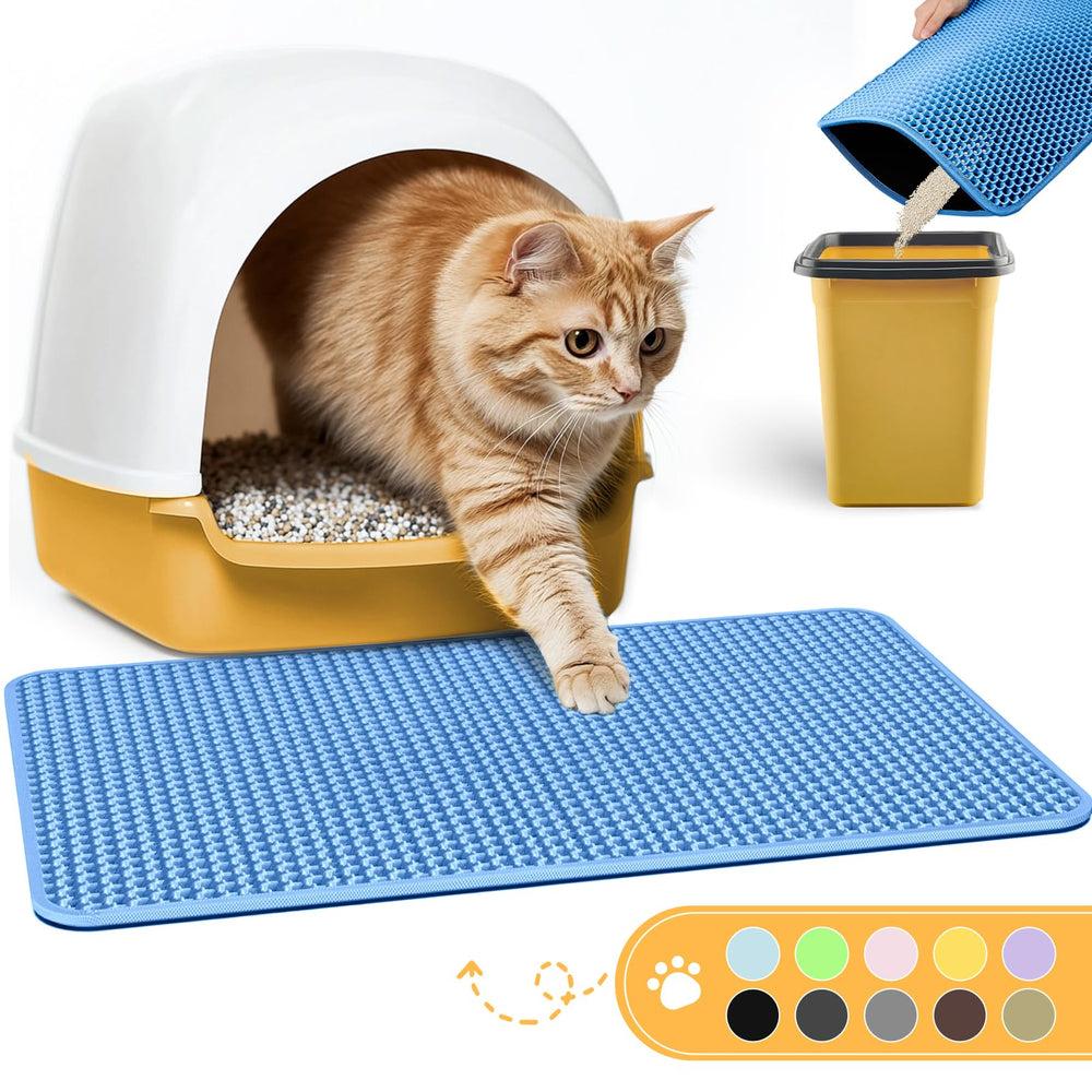 Powools cat litter mat double-layer front view traps litter and protects floors.