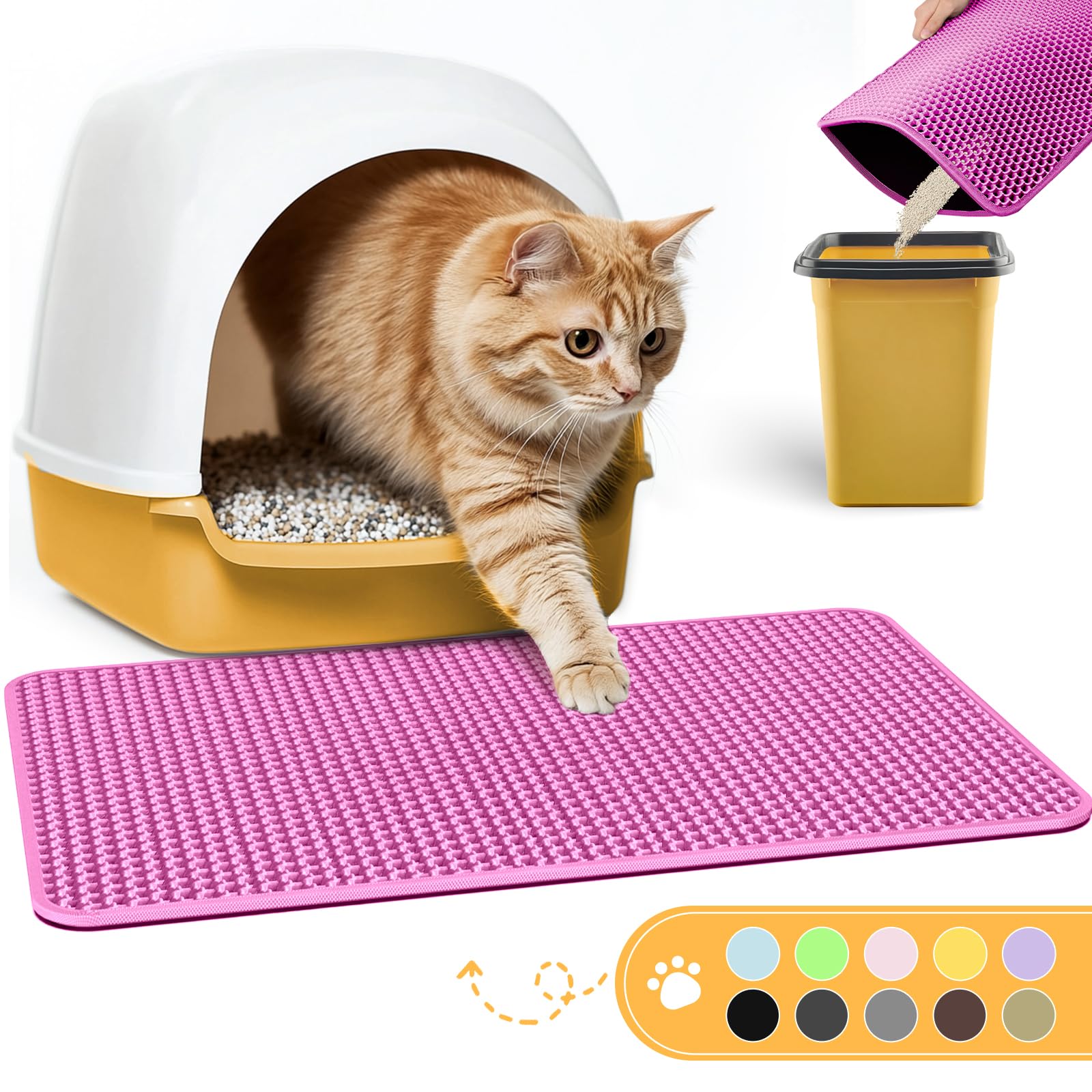 Powools cat litter mat double-layer honeycomb design traps litter and simplifies cleanups.