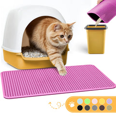 Powools cat litter mat double-layer honeycomb design traps litter and simplifies cleanups.