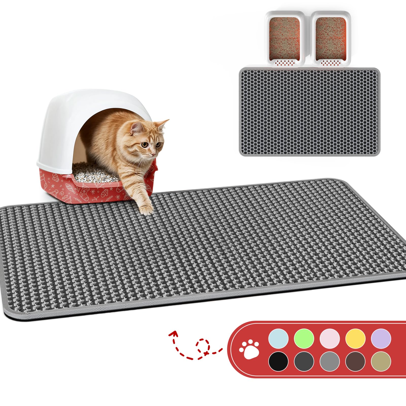 Powools Cat Litter Mat front view demonstrates large 46x35 size for broad floor protection.