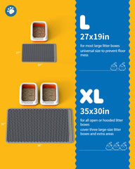 Powools cat mats 2-pack in-use demonstrates versatile placement near litter and bowls.