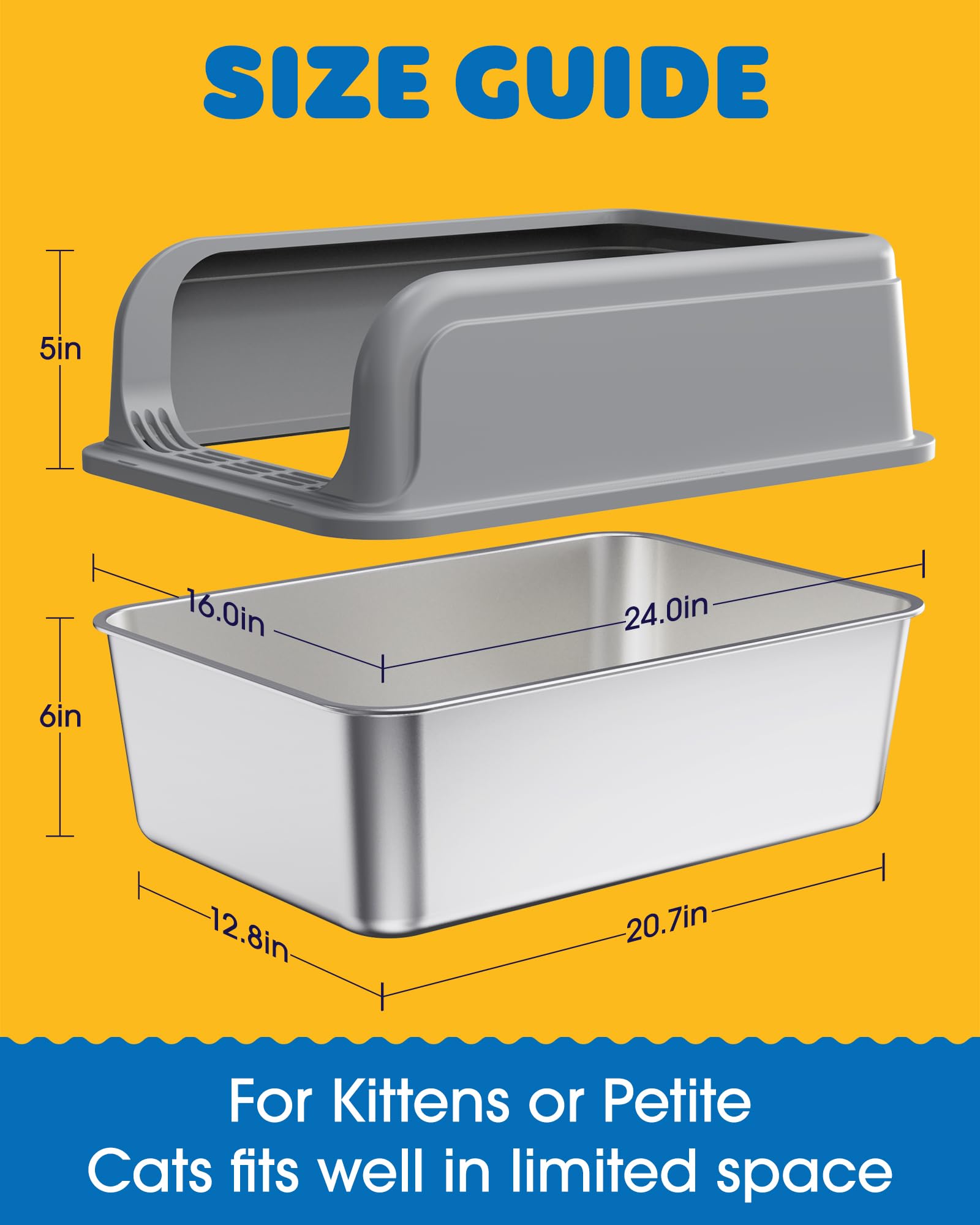 Powools litter box with 11-inch high walls minimizes spills and mess.