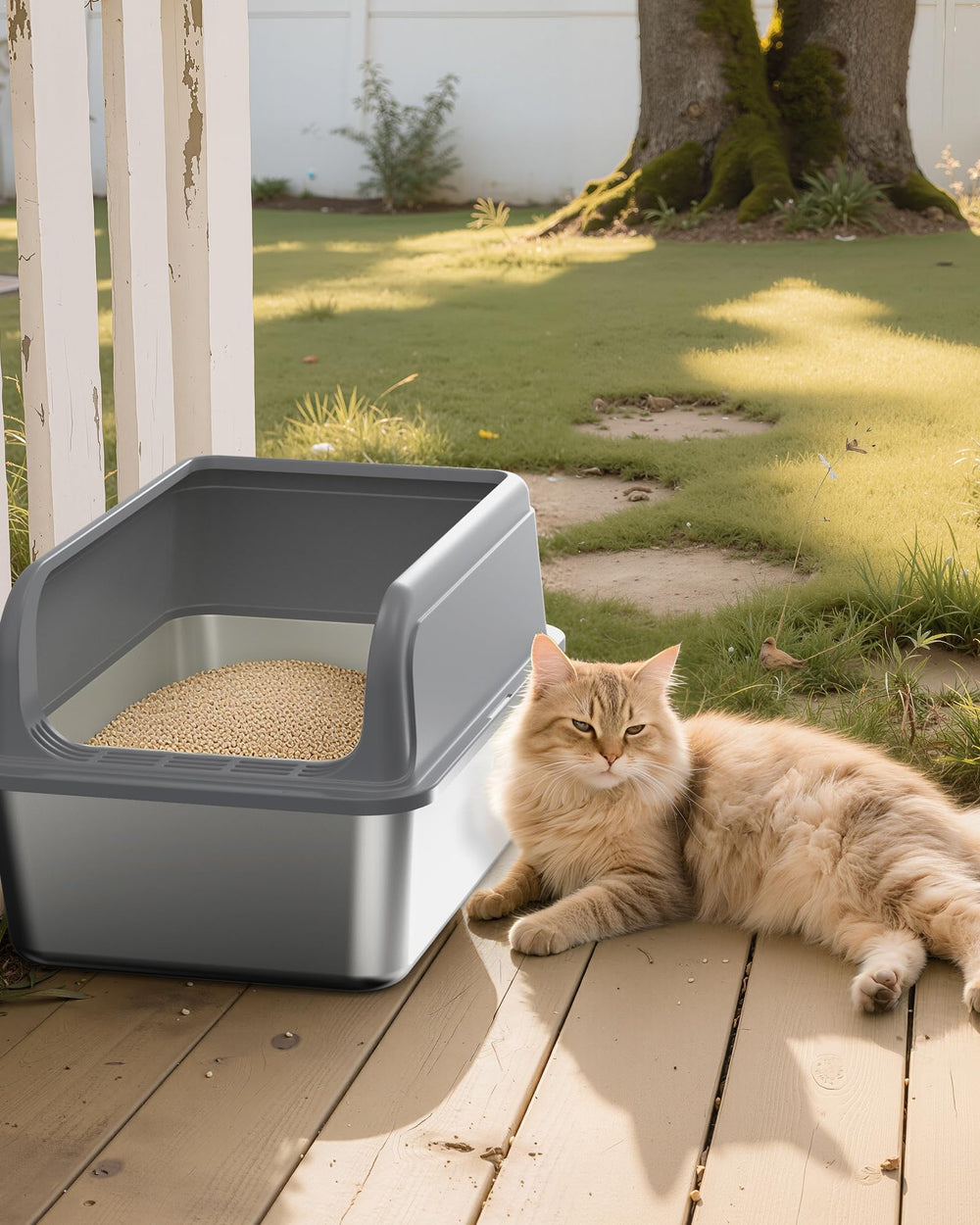 Powools stainless steel cat litter box anti-slip pads providing stability