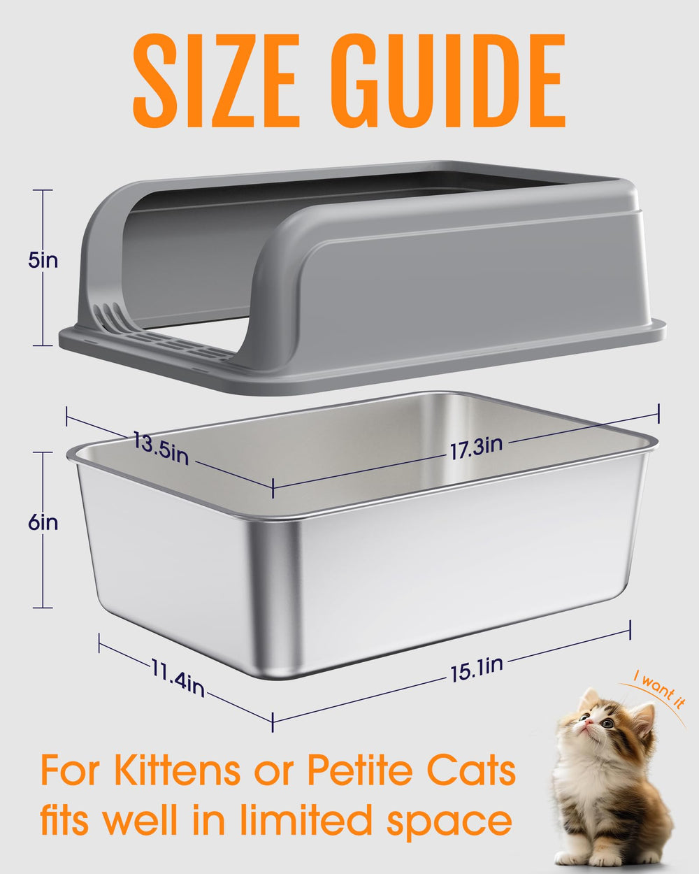 Powools stainless steel cat litter box non-stick bottom for easy cleaning