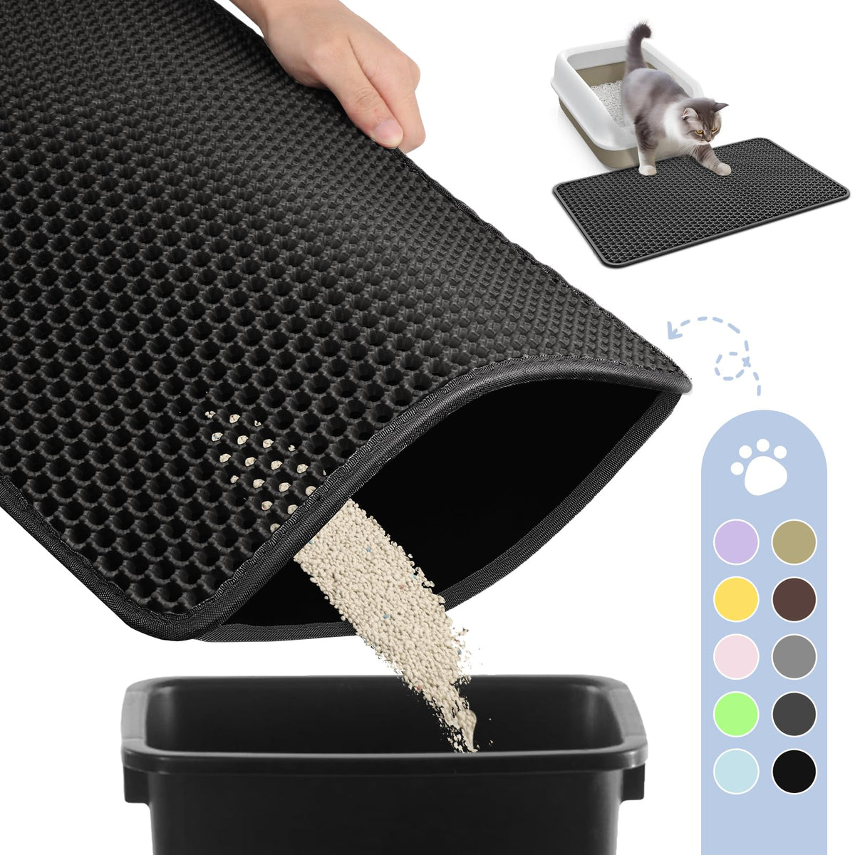 Powools tapete para arena de gato con capa doble hexagonal, atrapa arena y facilita reciclaje.