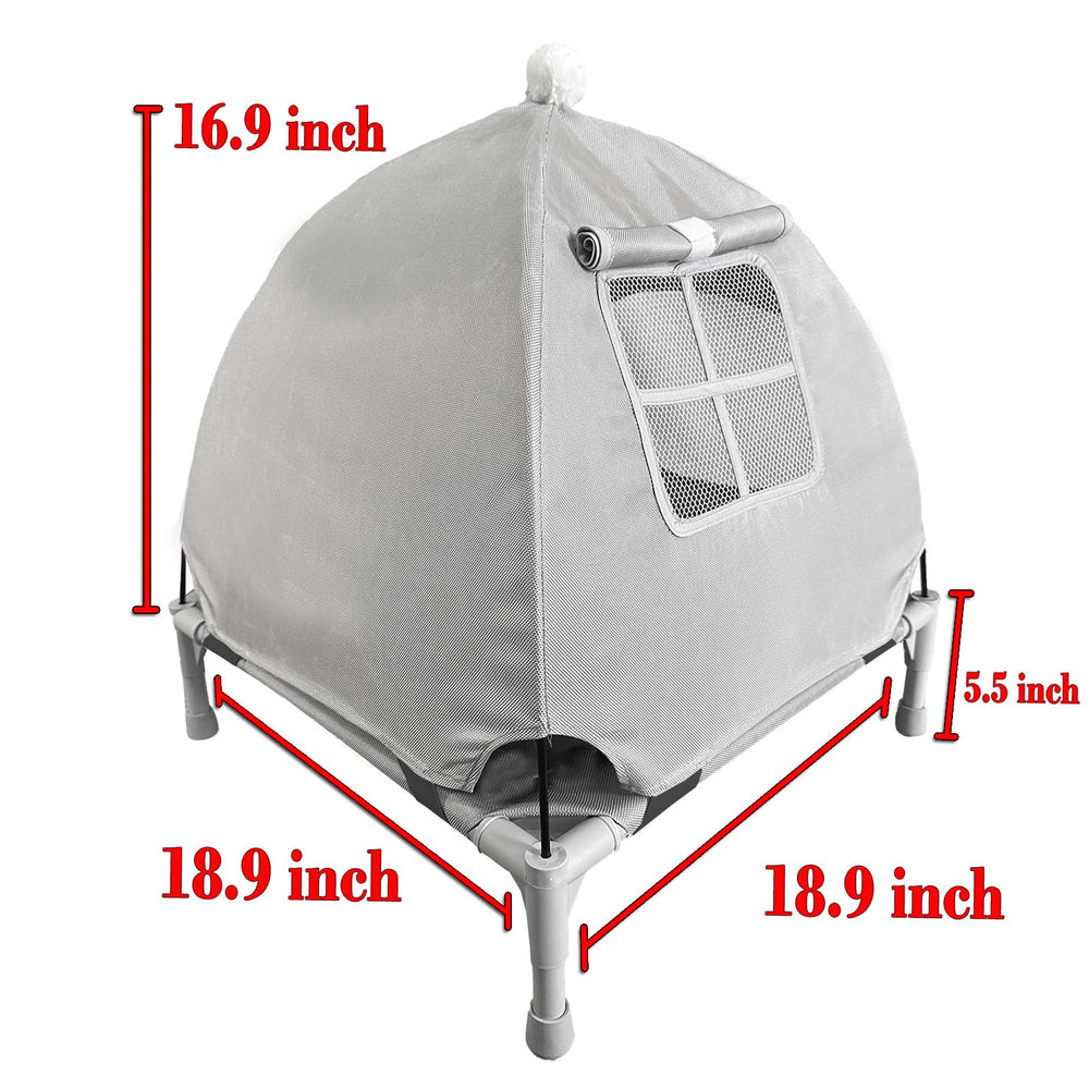 Pozico elevated pet bed canine-puppy-canopy offers windproof shelter for indoor or outdoor use.