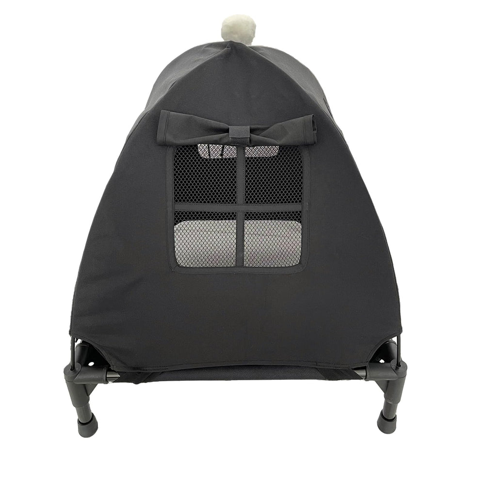 Pozico bed features windproof canopy for shade and warmth