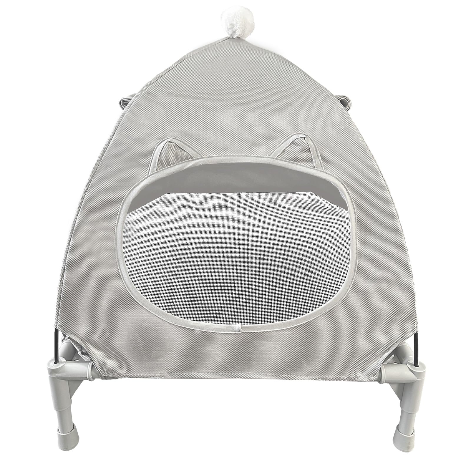 Pozico elevated pet bed gray-bed-with-canopy shows compact, raised design with shelter.