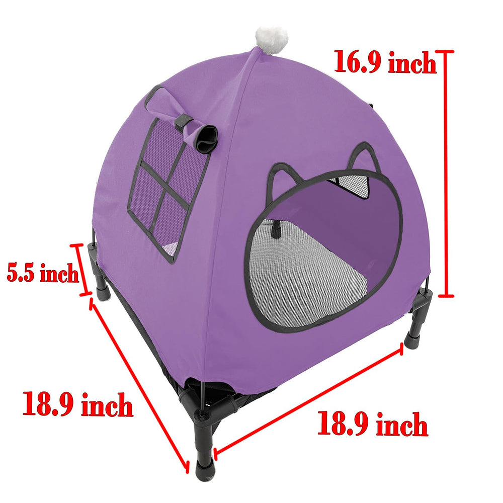Pozico purple bed with canopy shown with cushion setup for cozy lounging.