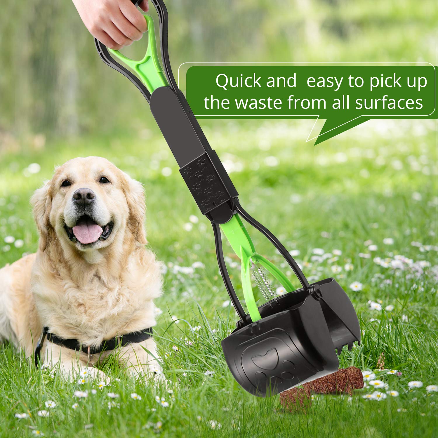 PPOGOO durable spring pooper scooper delivers smooth scooping for grass and gravel.