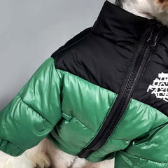 PQIQP duck down dog jacket green embroidery logo adds classic style and warmth