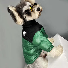 PQIQP duck down dog jacket green zipper detail enables easy dressing in cold days