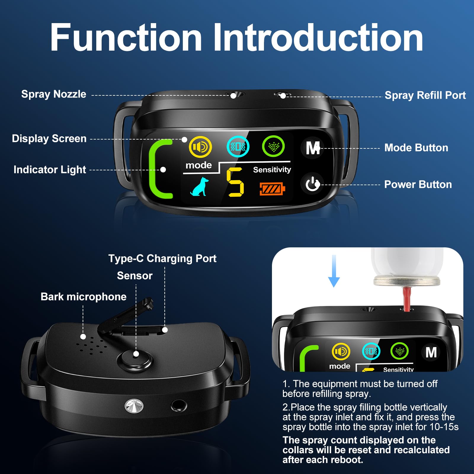 PQJDFX beep-vibration-spray-modes-demo illustrates versatile training options on the collar.