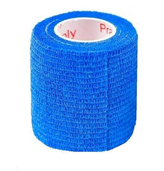 Prairie Horse Supply self-adhesive vet wrap blue shows easy adhesion.