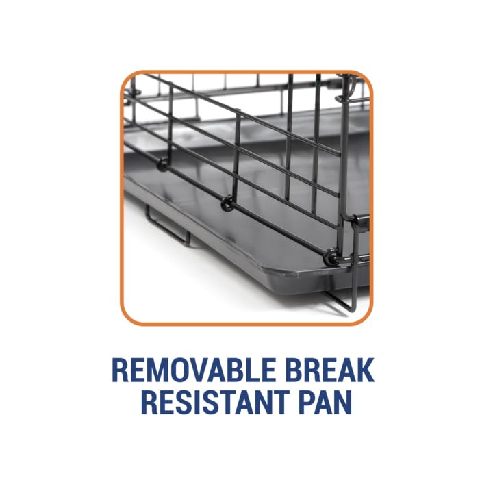 Precision Pet One Door Provalue crate removable, shatter-resistant pan for quick cleanup.