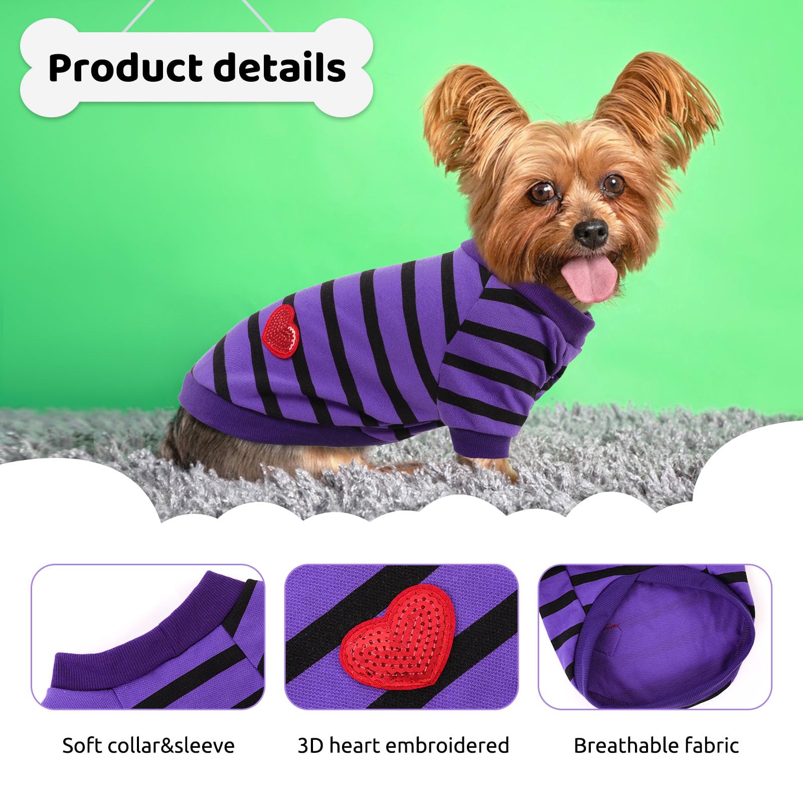 Preferhouse dog-shirt striped closeup highlights soft quick-dry fabric ideal for active pets.