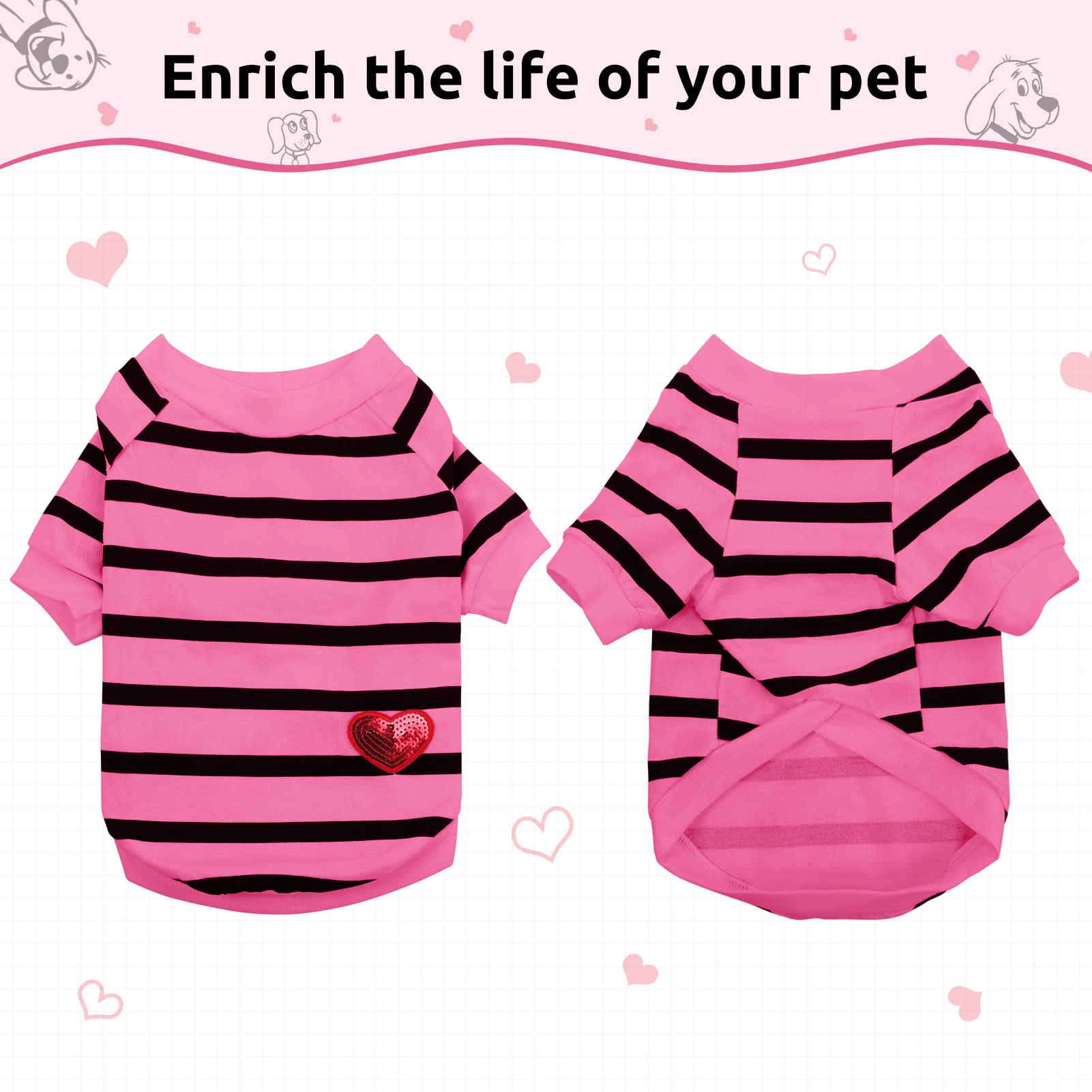 Preferhouse dog striped t-shirt size chart image helps choosing the right fit.