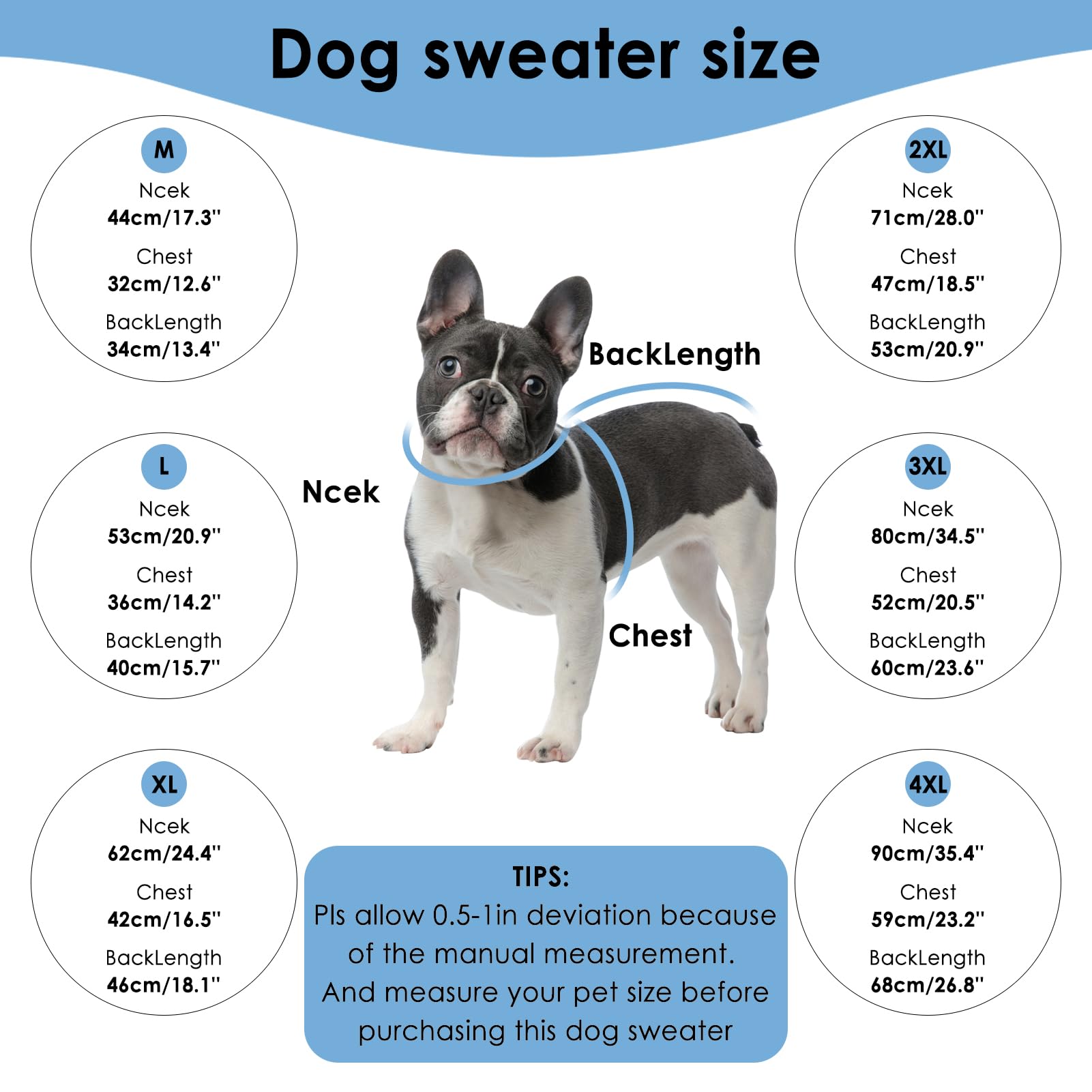 Preferhouse size-guide image explains M to 4XL fit for large breeds.