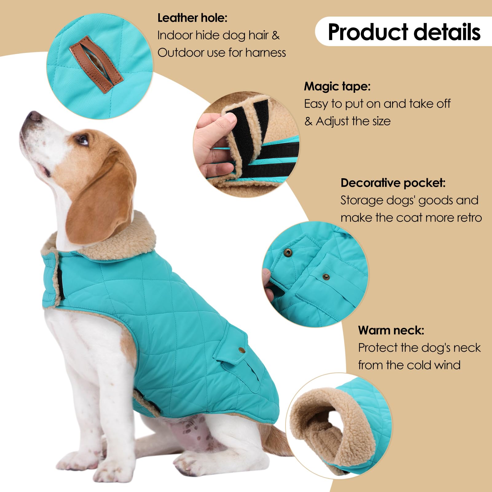 Preferhouse Large Dog Winter Jacket back view shows secure fleece lining.