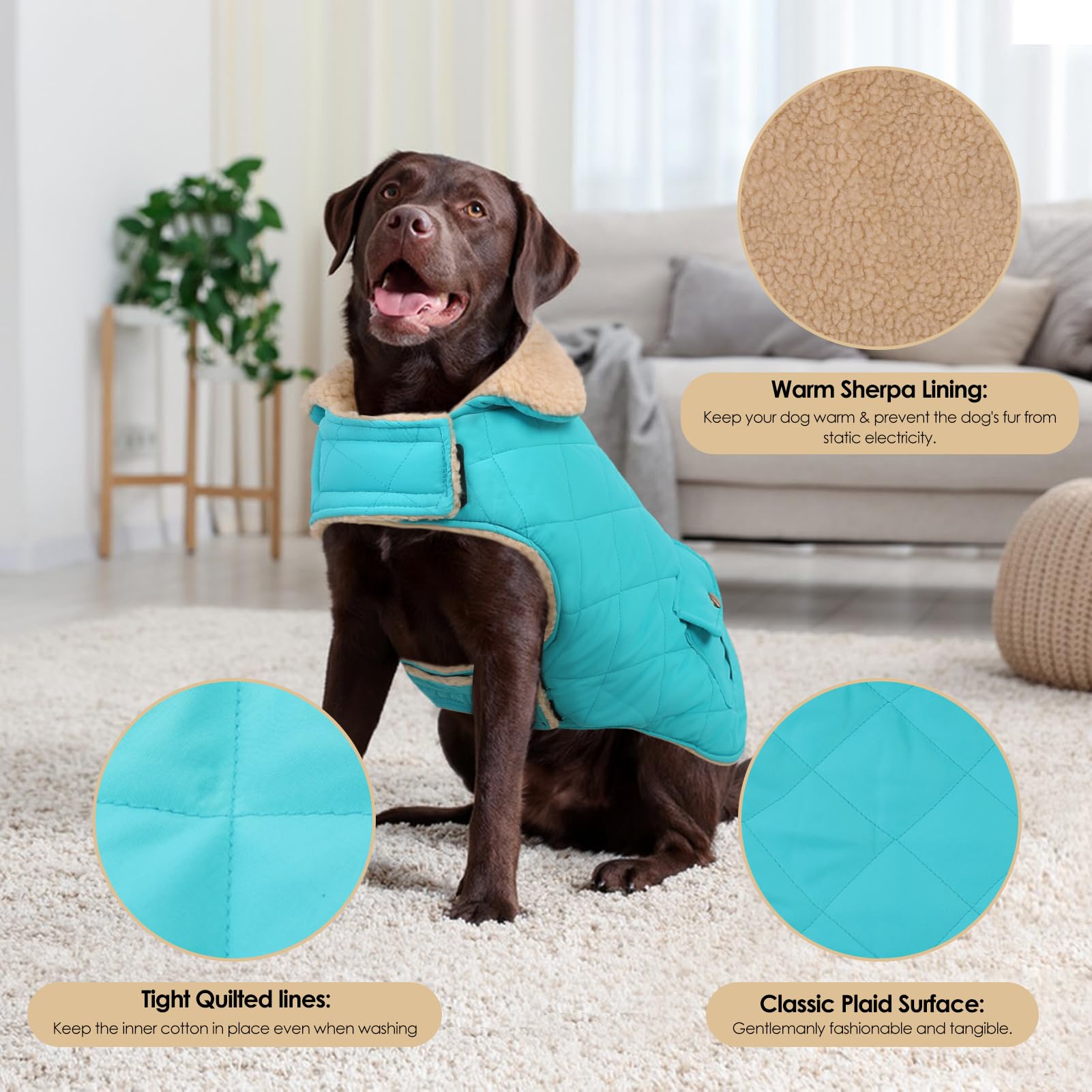 Preferhouse Large Dog Winter Jacket fleece interior for cozy warmth.