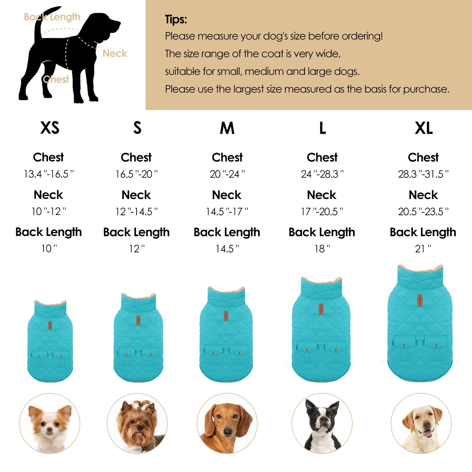 Preferhouse Large Dog Winter Jacket side view with harness hole for easy leash.