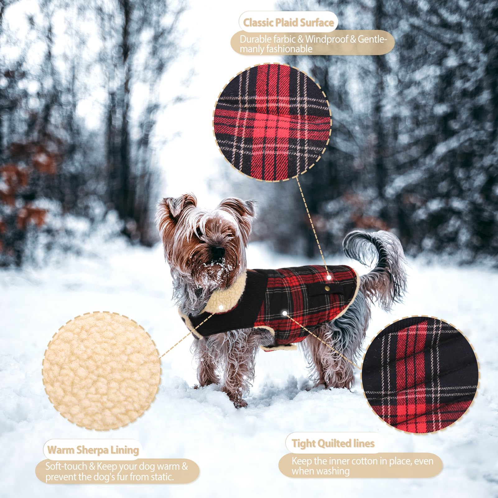Preferhouse winter coat windproof exterior protects dogs during outdoor outings.