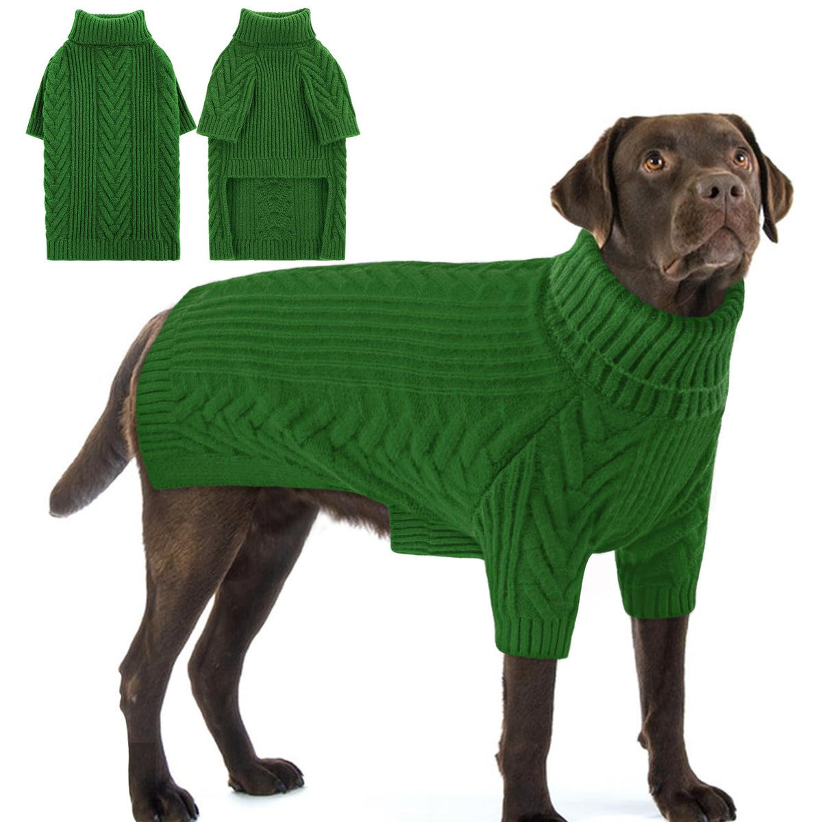 Preferhouse X-Large Dog Sweaters green pullover side view emphasizes cozy warmth for chilly walks.