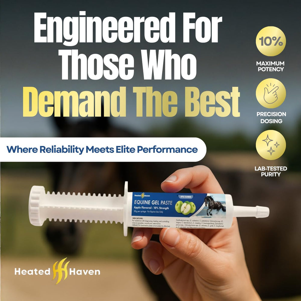 Premium Horse Paste Gel Apple 30g label highlights dosage and safety features.