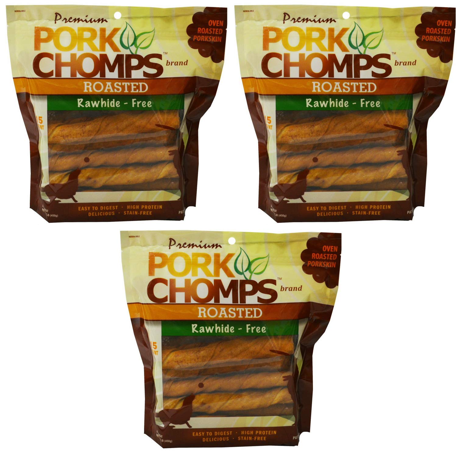 Premium Pork Chomps Roasted Twistz bone-chew closeup, emphasizing flavor and digestibility