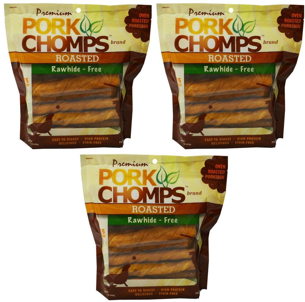 Premium Pork Chomps Roasted Twistz bone-chew closeup, emphasizing flavor and digestibility