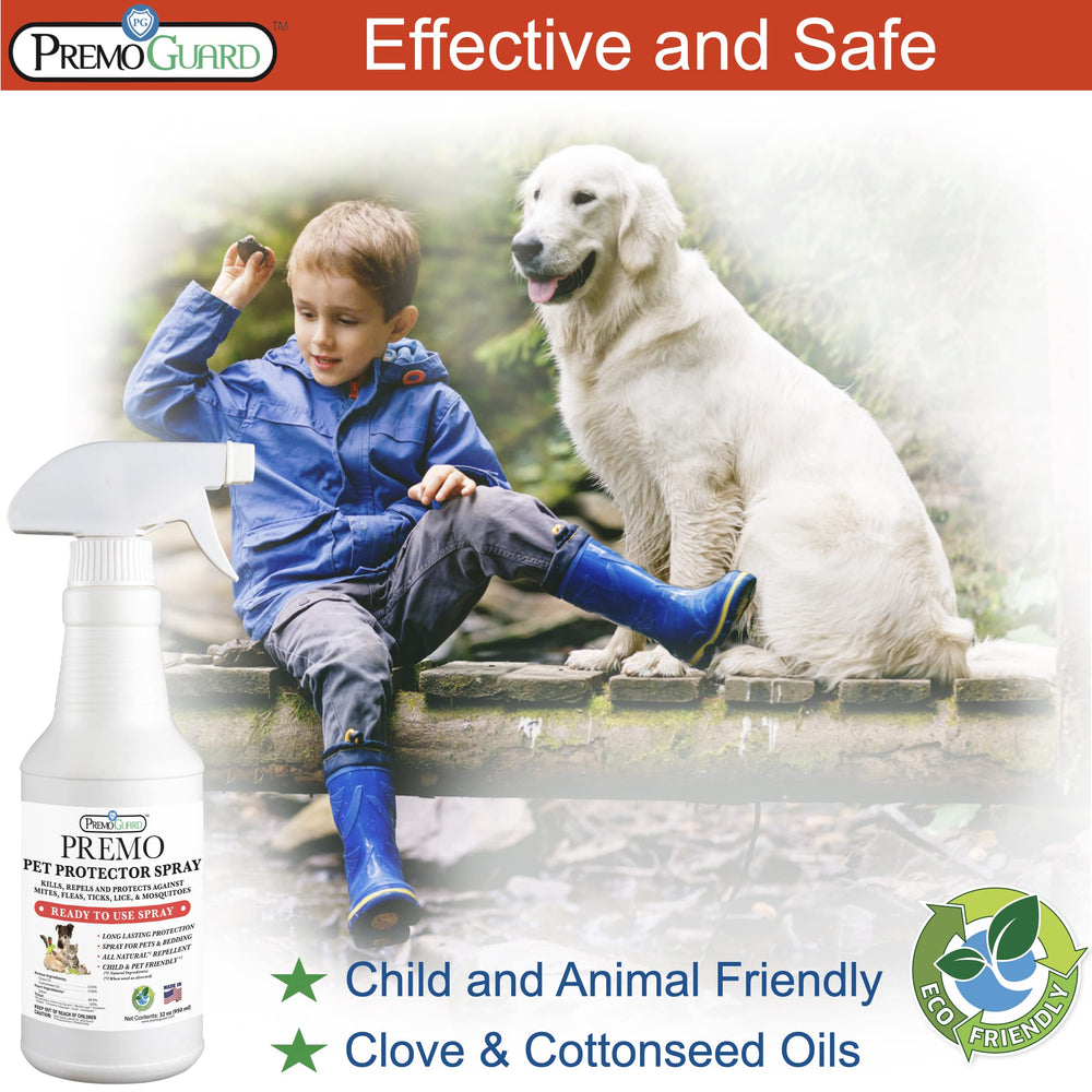 Premo Guard kills mites, fleas, and ticks on contact, reducing infestations around the home.