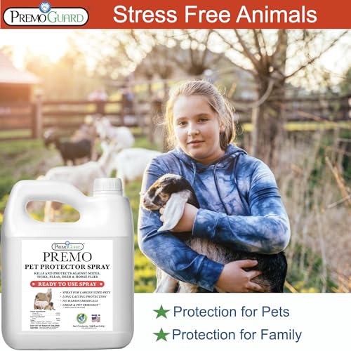 Premo Guard spray on coat demonstrates safe, gentle application for dogs and cats.