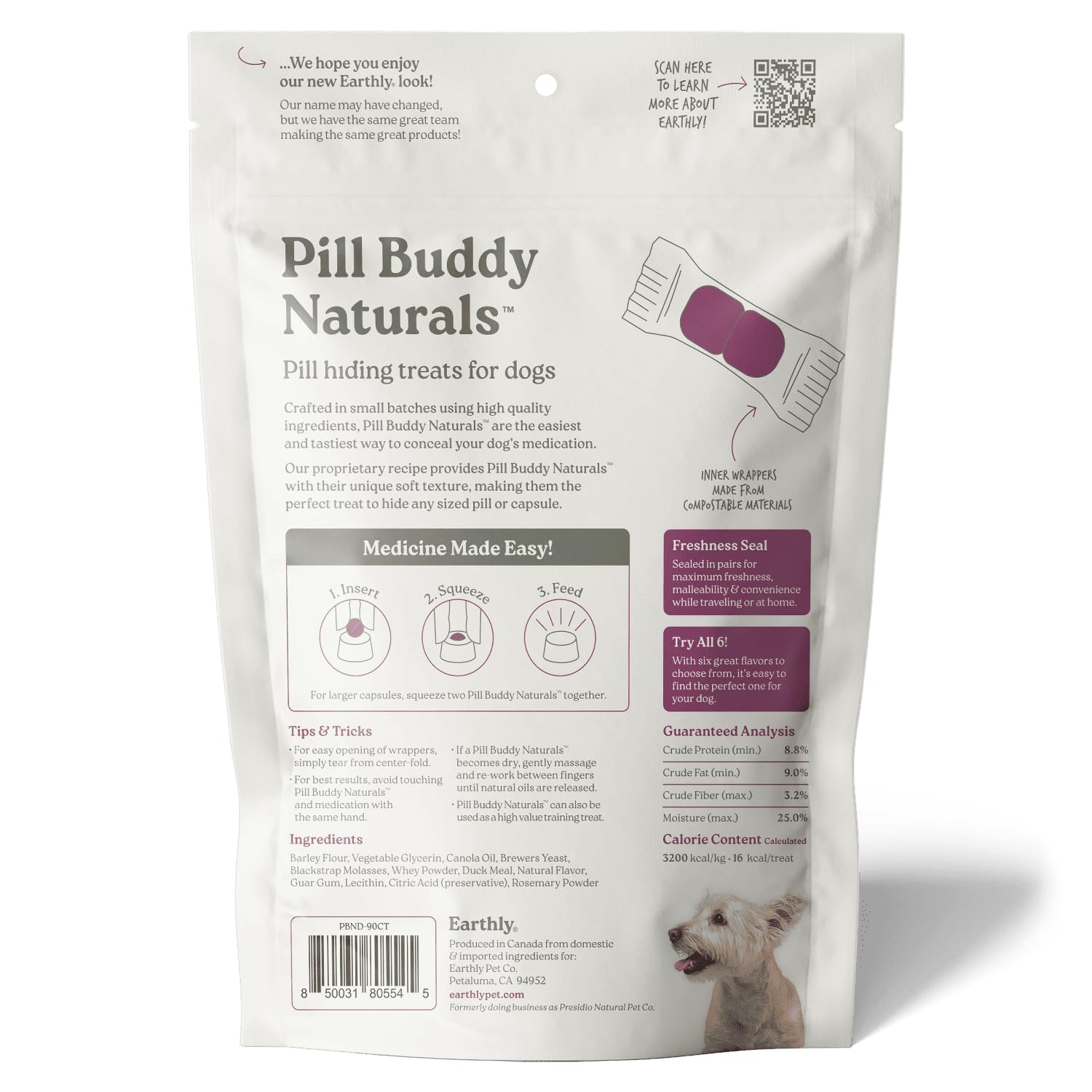 Presidio Earthly Pill Buddy Naturals duck-dog-friendly-treatment supports medication time