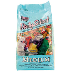 Pretty Bird Daily Select 3lb bag of premium bird food boosts balanced nutrition for medium birds.