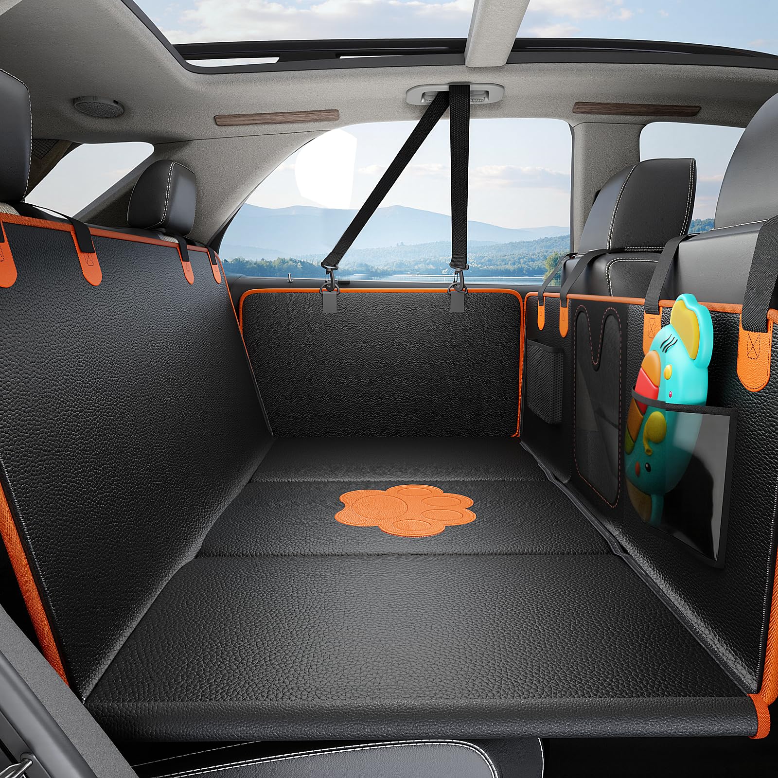 PREWERK back-seat-cover-dogs protects seats while keeping pets comfy on road trips.