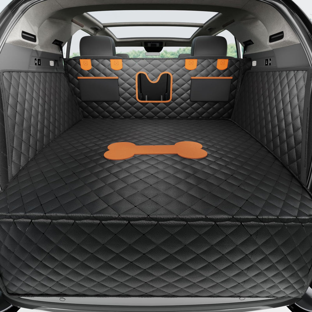 PREWERK Dog Cargo Liner in SUV shows full-size fit and waterproof protection.