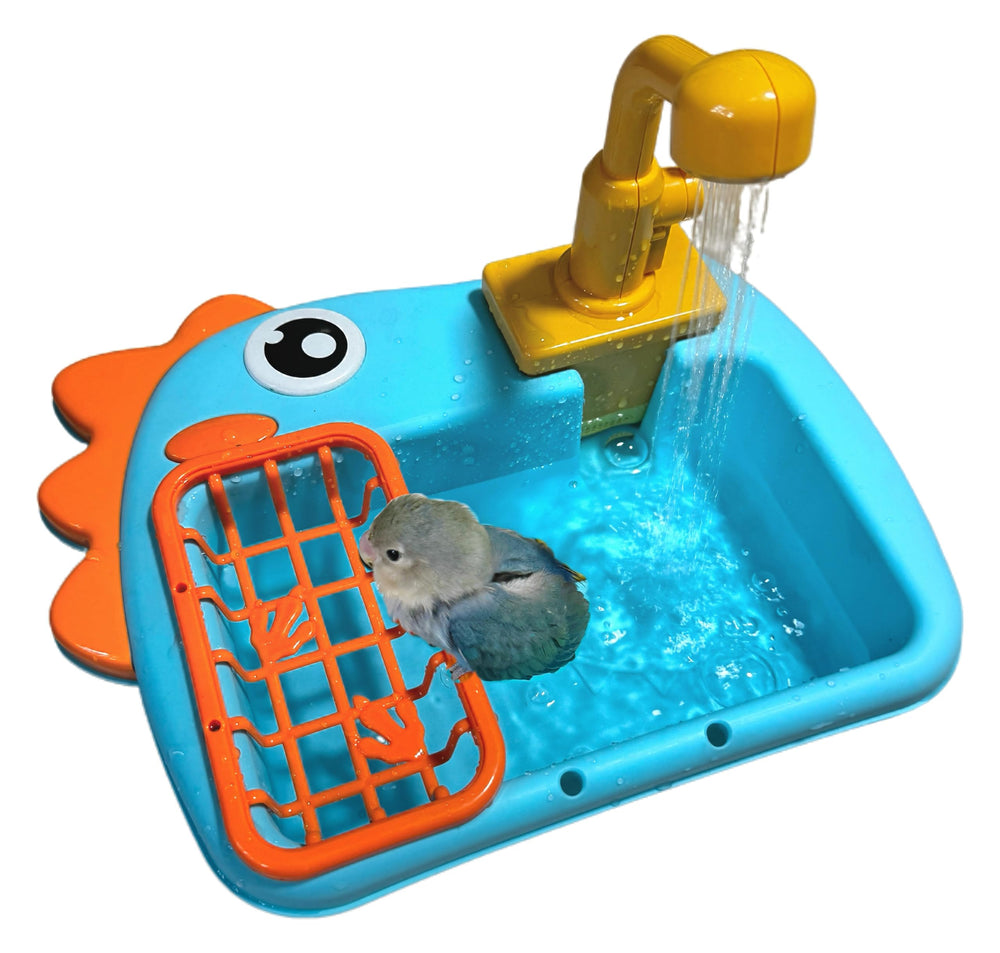PRFOKEY bird bathing tub with automatic faucet provides gentle, natural water flow for small birds