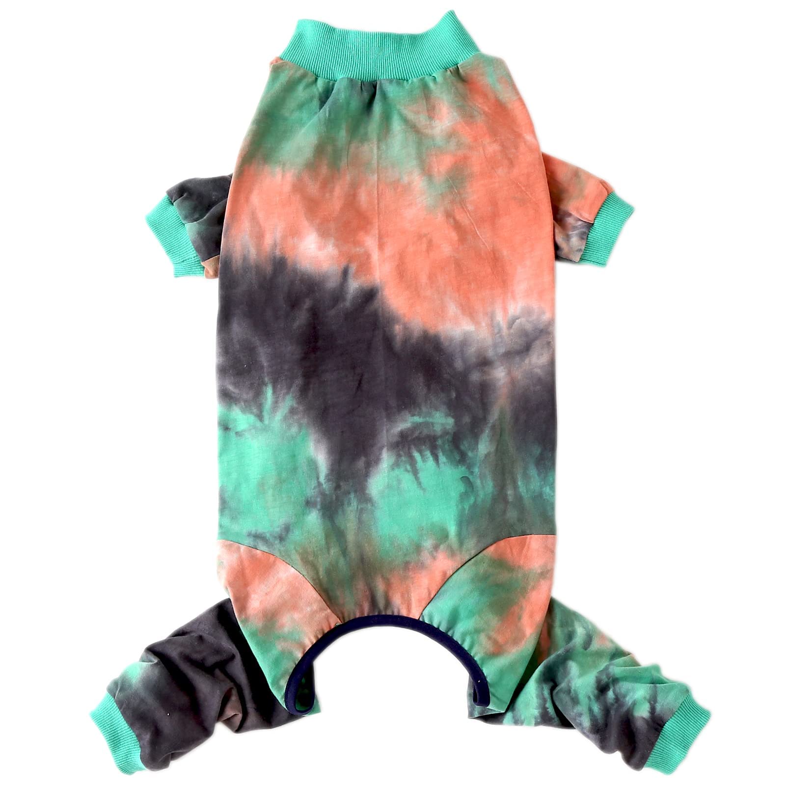 PriPre dog pajamas tie-dye pattern closeup showing unique color splash for playful style