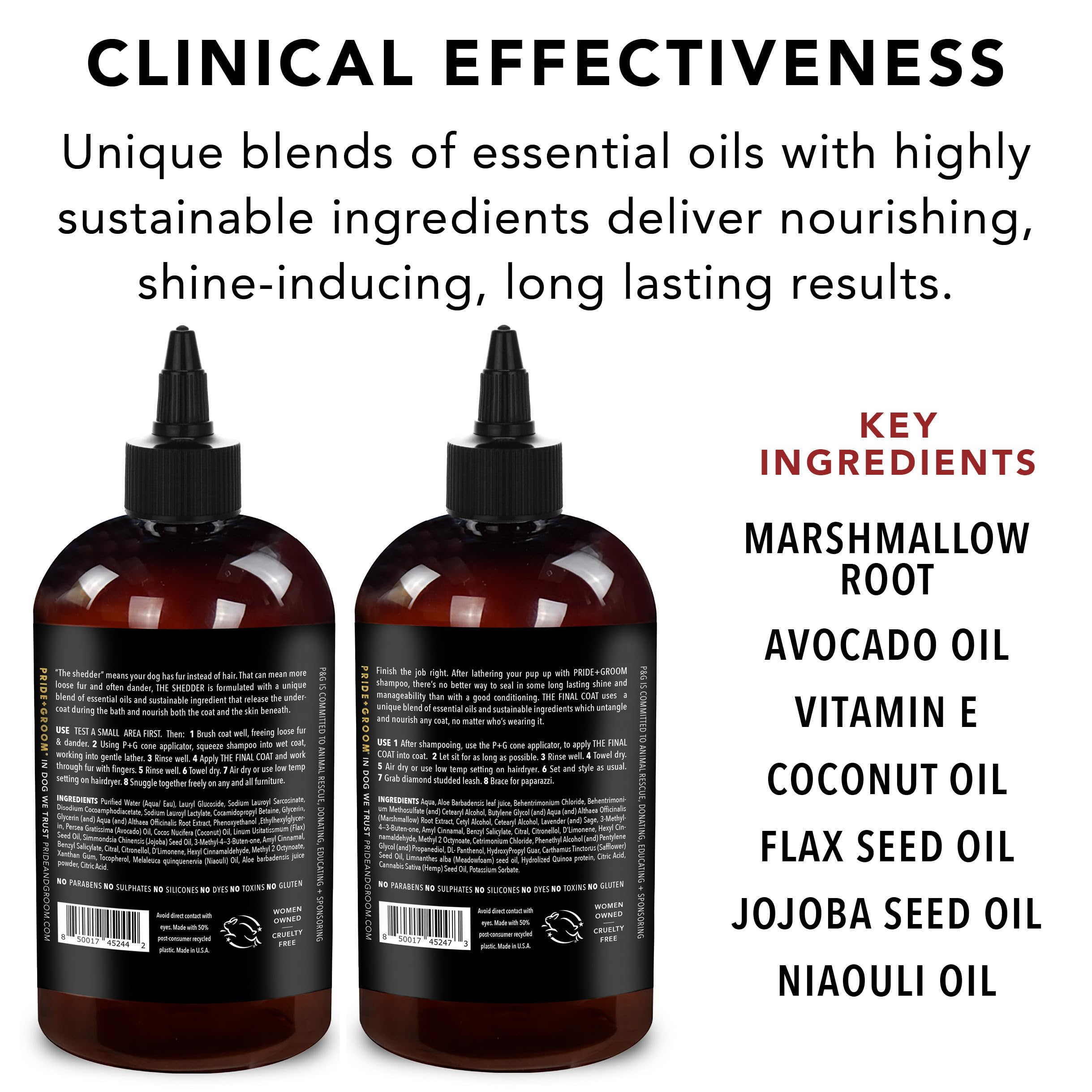 PRIDE AND GROOM natural-ingredients-label close-up highlights essential oils.