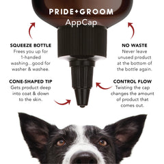 PRIDE AND GROOM Shedder shampoo-foamy-lather showcases rich cleansing for curly coats.