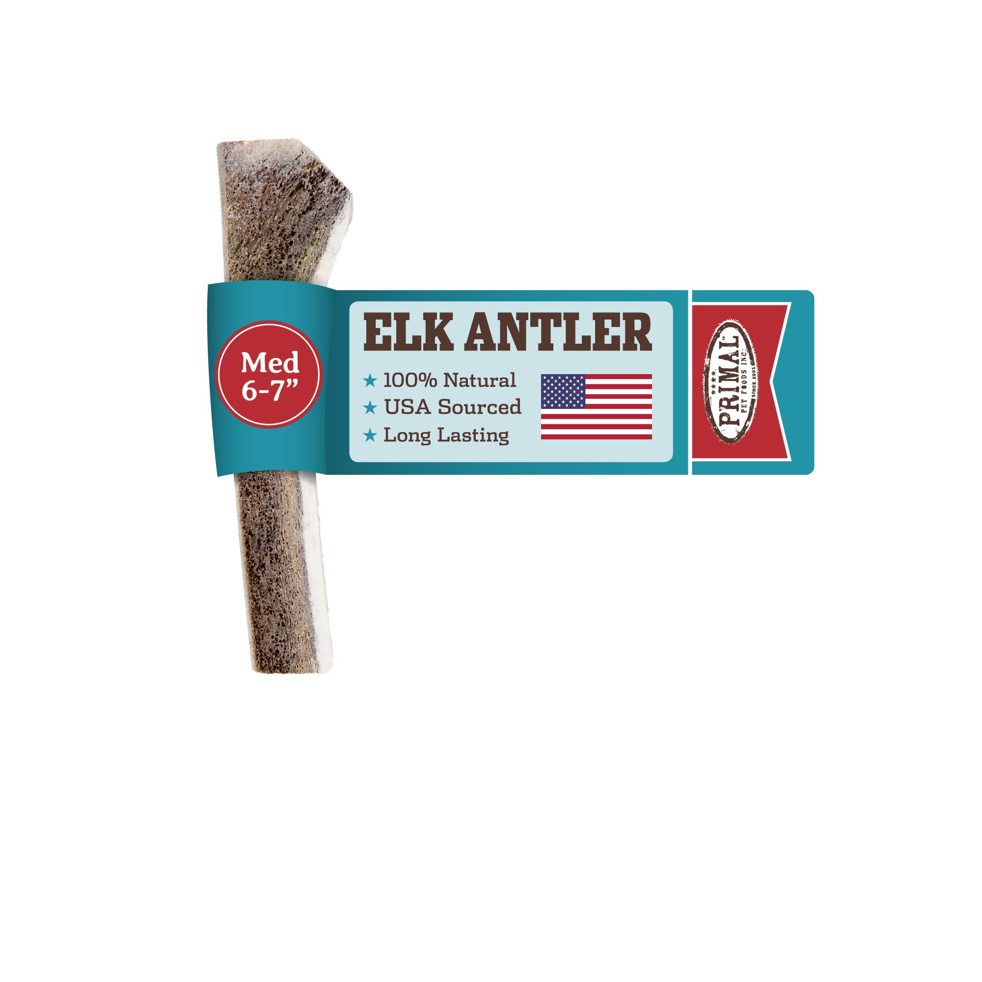 Primal Antlers for Dogs split elk antler close-up illustrating a durable chew for medium dogs.