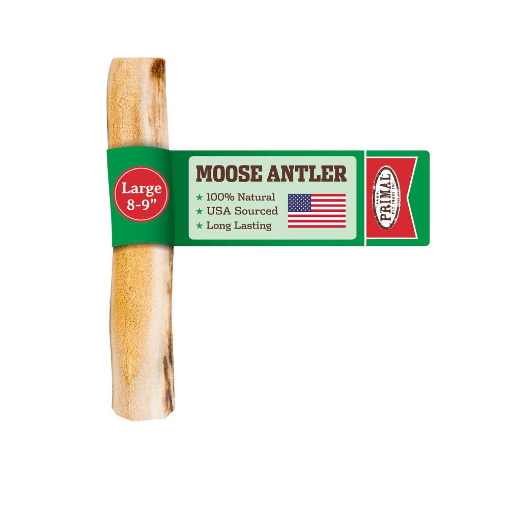 Primal Antlers split moose antler large dog chew for big dogs—long-lasting entertainment.