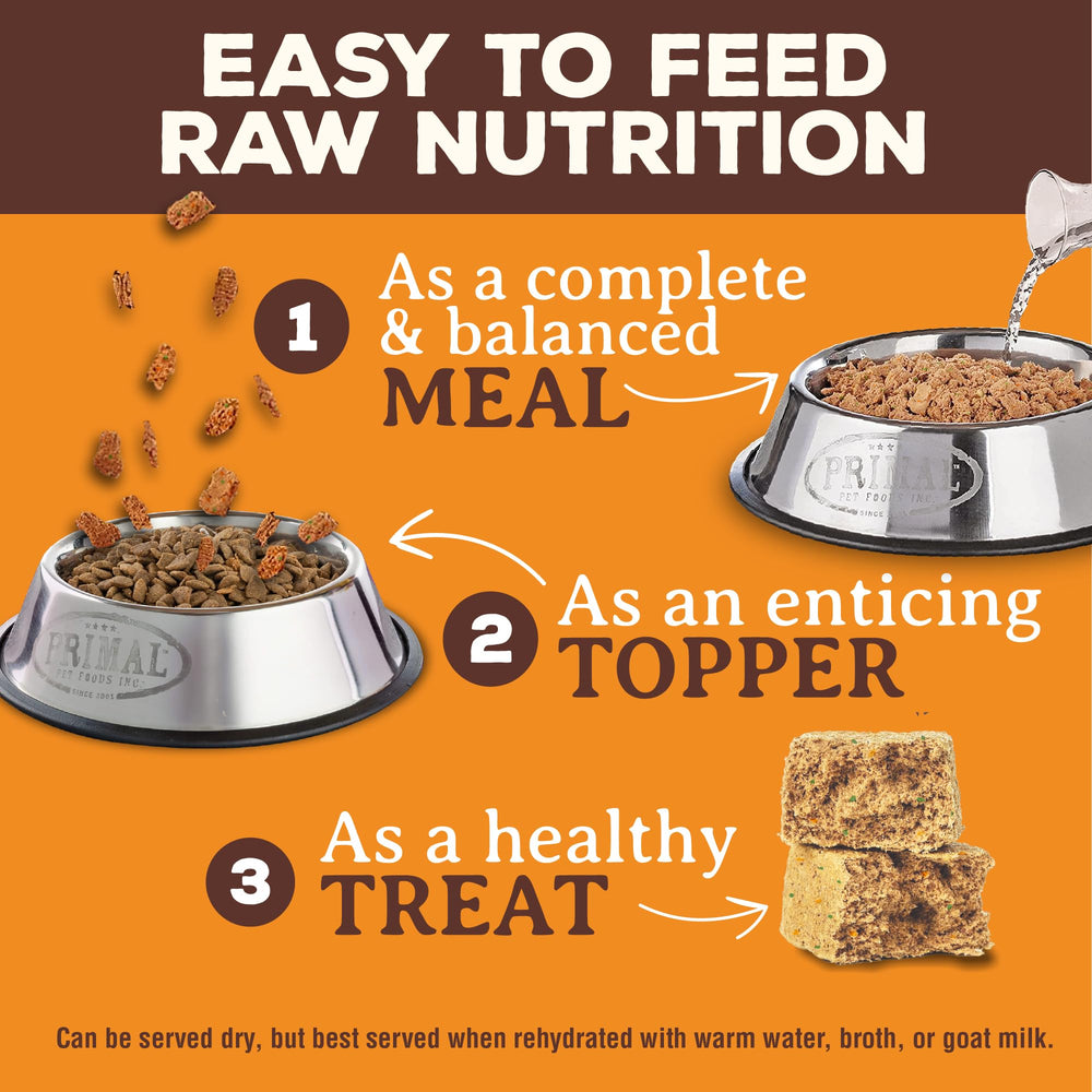 Primal Freeze Dried Beef Nuggets ingredients with fruits and vegetables emphasize whole foods.
