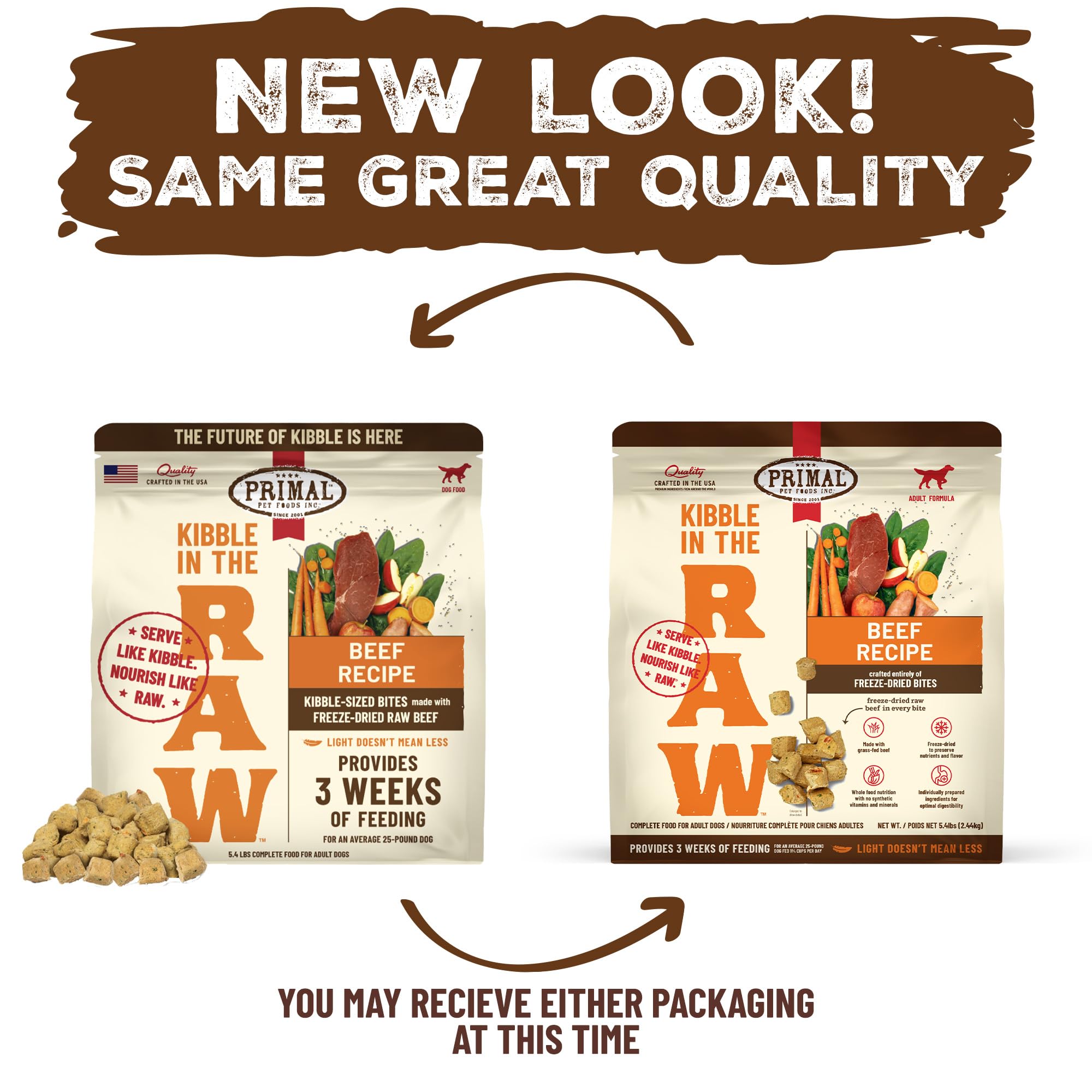 Primal Kibble in the Raw 5-4-lb bag packaging for convenient storage