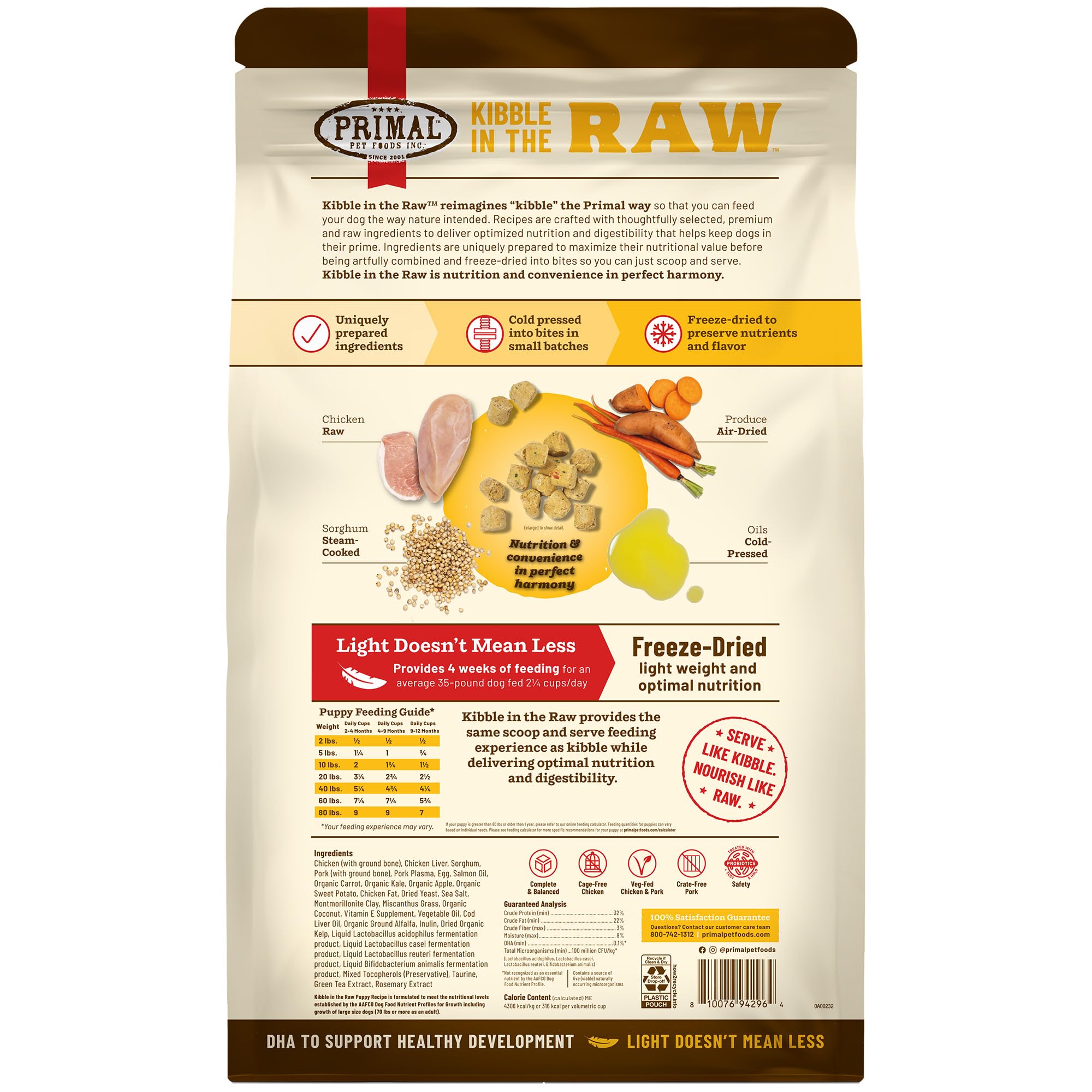 Primal Kibble in the Raw probiotics-digestive-health underscores added support for easier digestion.