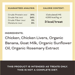 Primal Peelin' Fantastic ingredients-label highlights cage-free chicken and organic banana