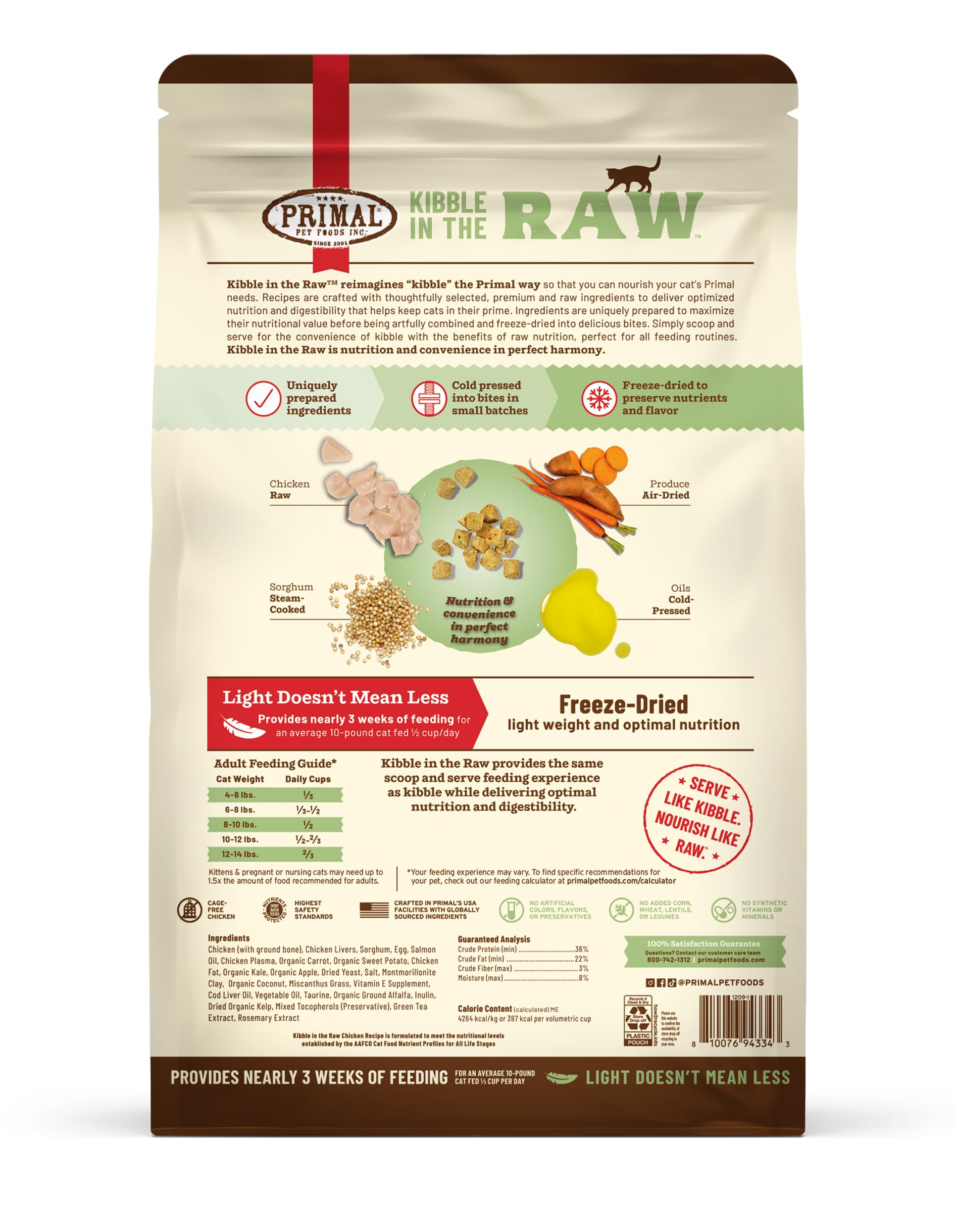 Primal Pet Foods 24-ounce bag demonstrates durable packaging for storage.